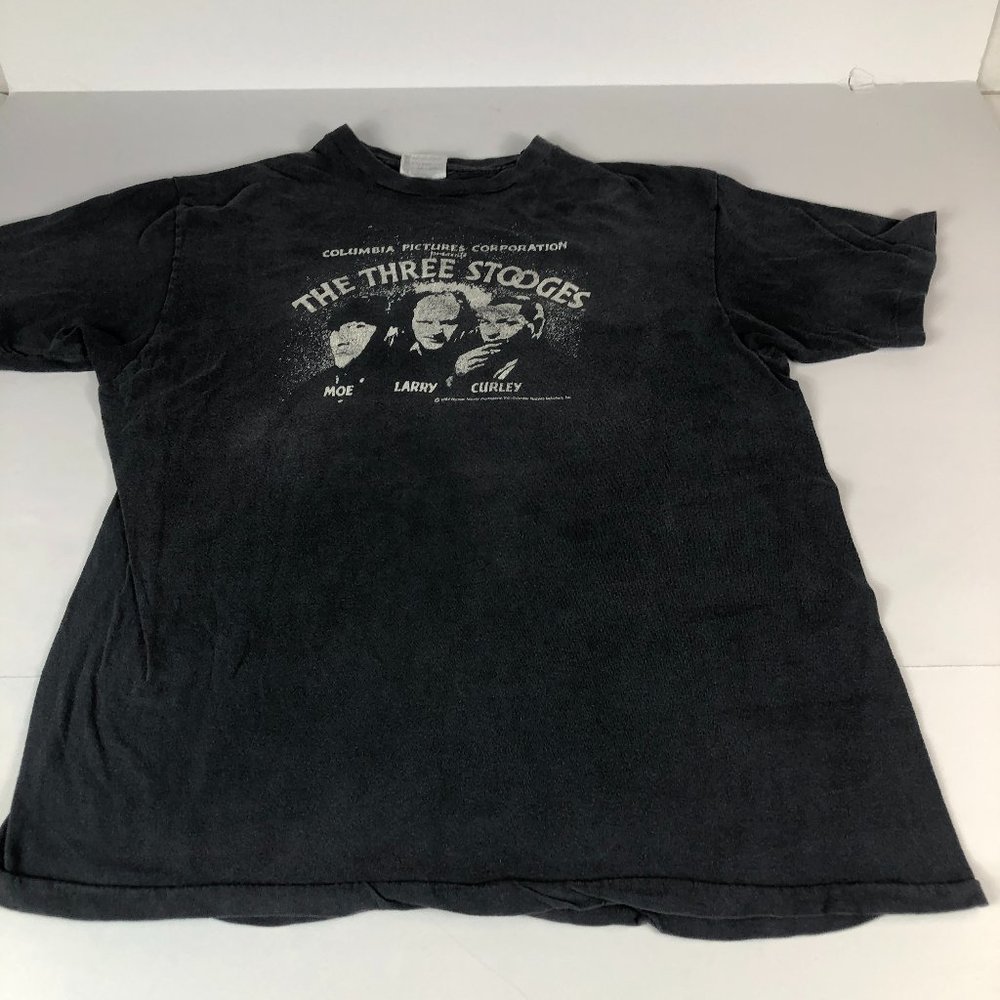 Vintage 1984 The Three Stooges Shirt Mens Medium Grey Graphic Print Short Sleeve